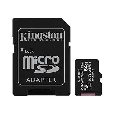 Cartão de memória Kingston microSD de 64GB Canvas Select Plus - Leitura: 100MB/s - Classe 10 com adaptador SD -SDCS2/64GB