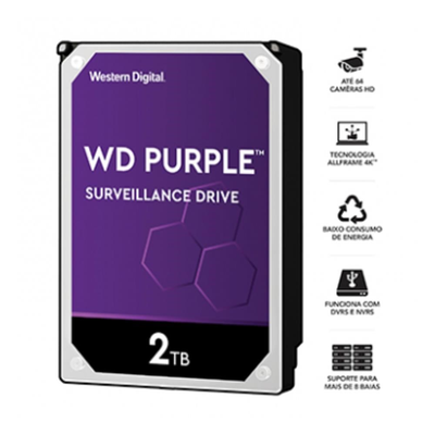 HDD WD Purple 2 TB Para Segurança / Vigilancia / DVR - WD22PURZ